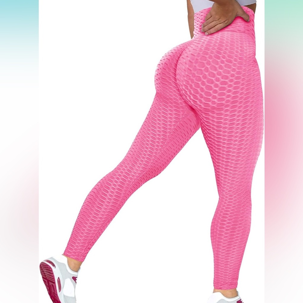 High Waisted Textured Booty Lifting Scruch Butt Leggings in Pink